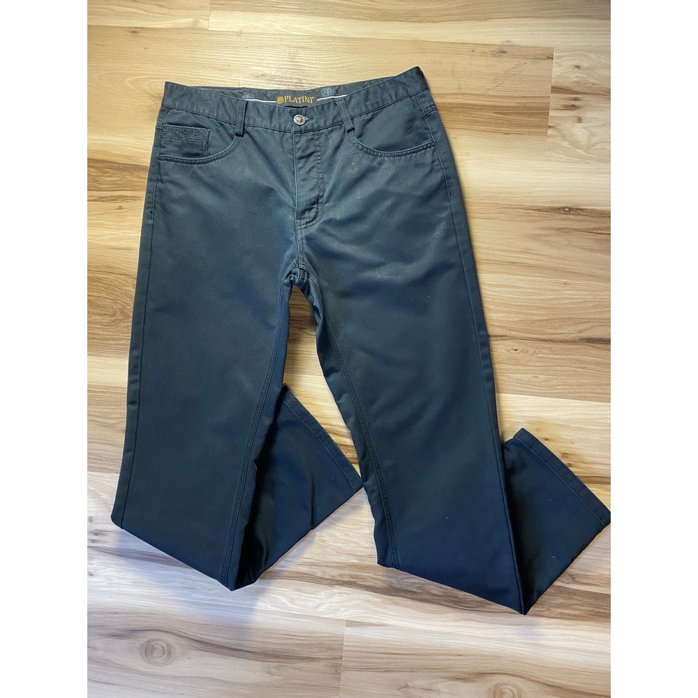 Platini Mens Black Flat Front‎ Straight Leg Stretch Pants 34x30